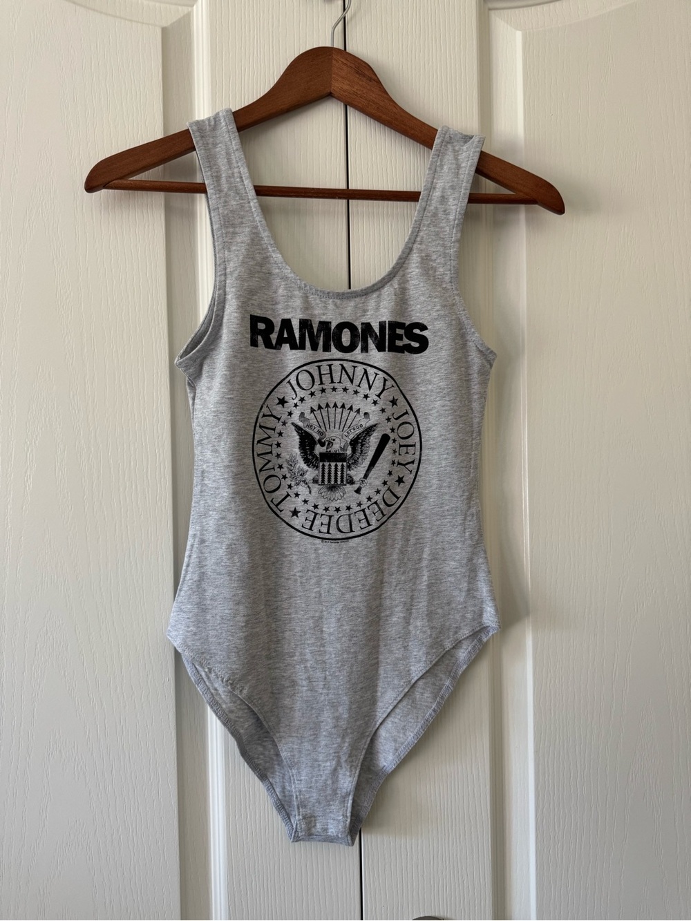 Cotton On Grey Ramones Graphic Scoop-Neck Bodysuit 90s inspired
